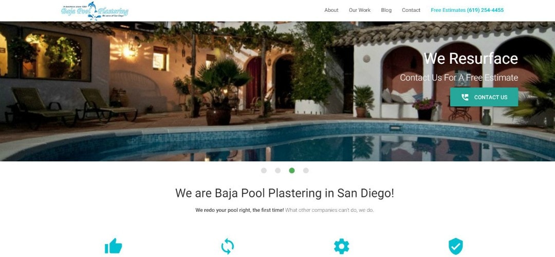 Screenshot of San Diego Pool Plaster Website Designed and Developed by John